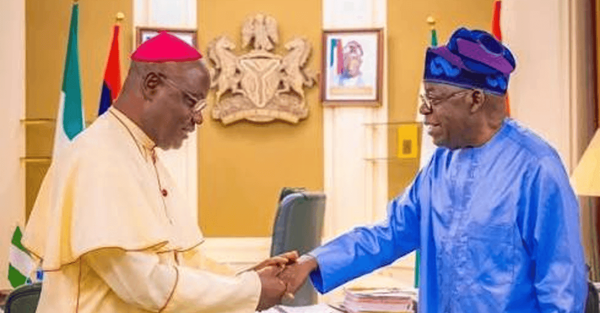 Cardinal John Onaiyekan and President Bola Tinubu in a meeting room